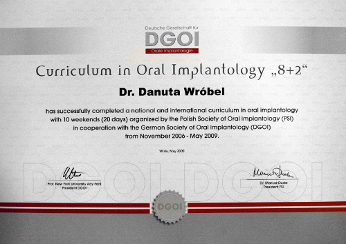 Dyplom Curiculum implantologii